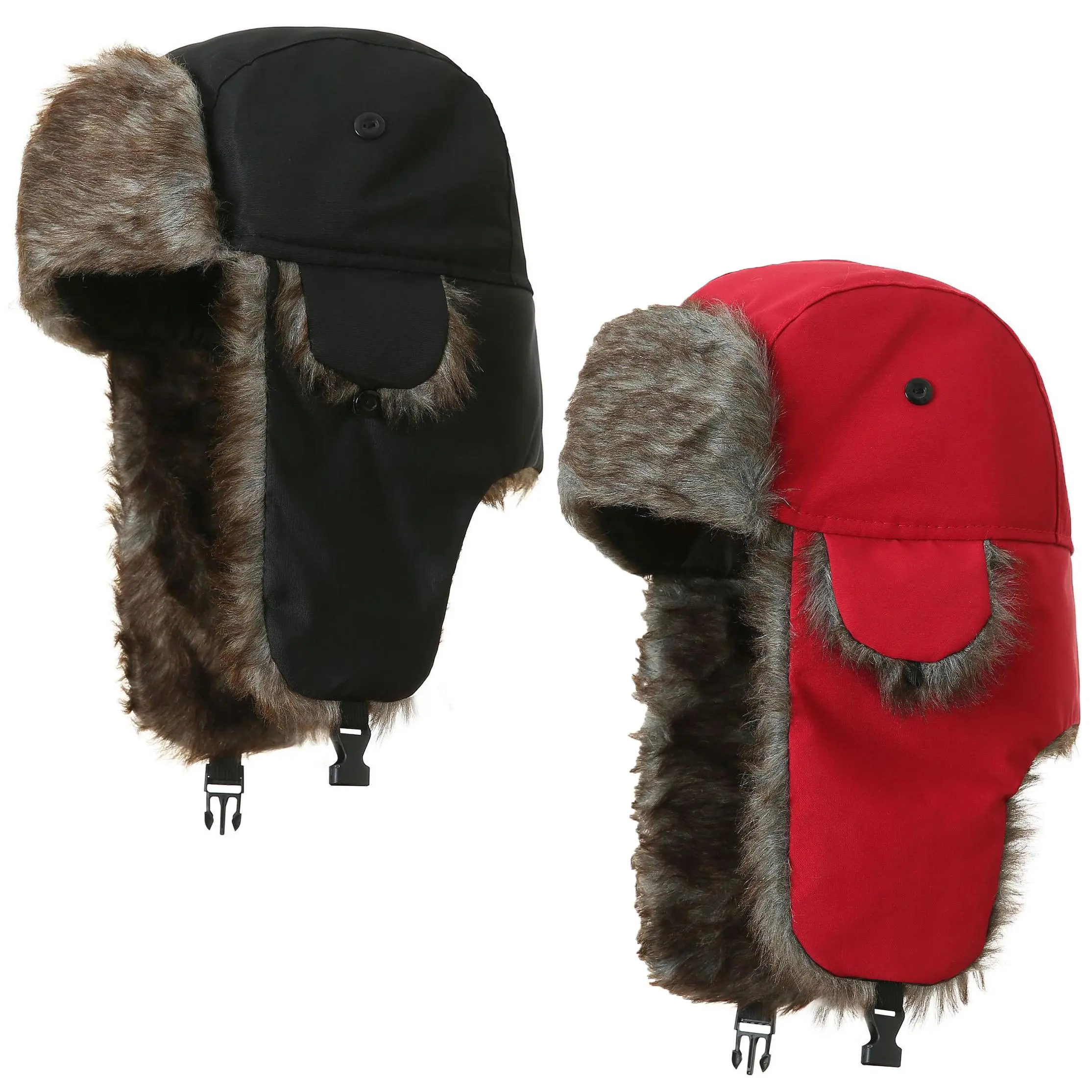 Unisex 2-Pack Stylish Ushanka Russian Hats with Faux Fur Ear Flaps, Heat Retention, Superior Warmth for Cold Weather Outdoor Activities