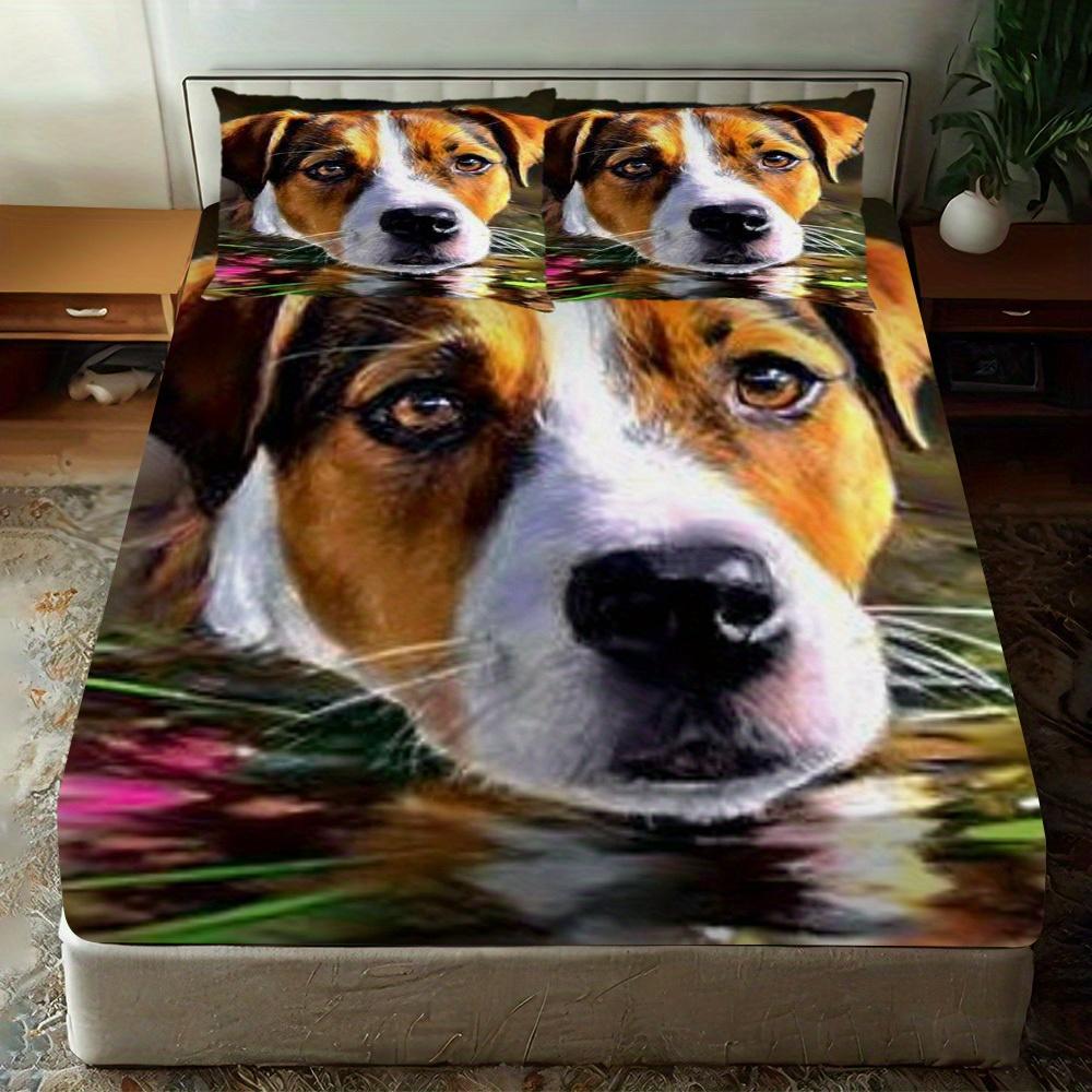 3pcs Fitted Sheet Set: 1 Fitted Sheet + 2 Pillowcases, Pensive Pitbull Pattern, High-End European and American Style Bedding, Soft and Comfortable, Perfect for Bedrooms, Hotels, or Dormitories