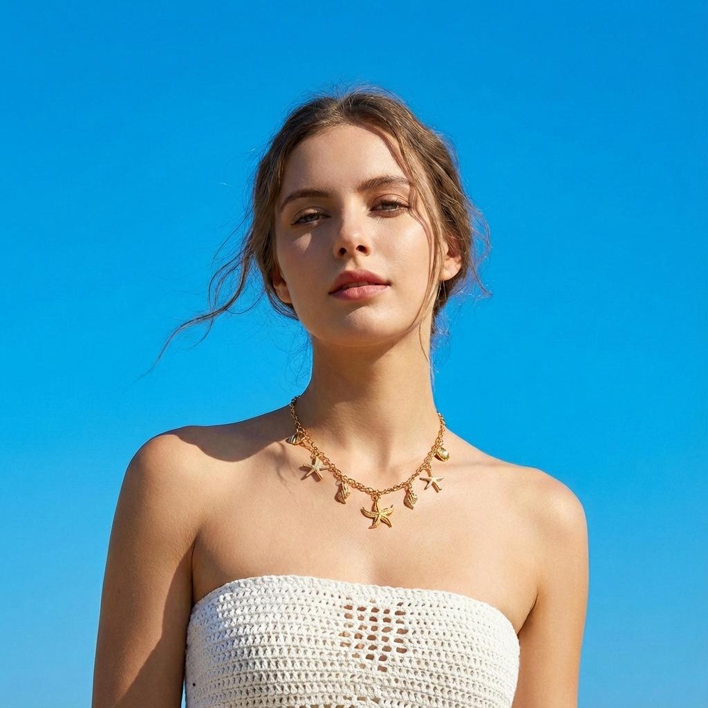 Boho Beach Style Starfish Shell Necklace, Versatile Dolphin Pendant, Perfect for Coastal Vibes, Ideal for Summer