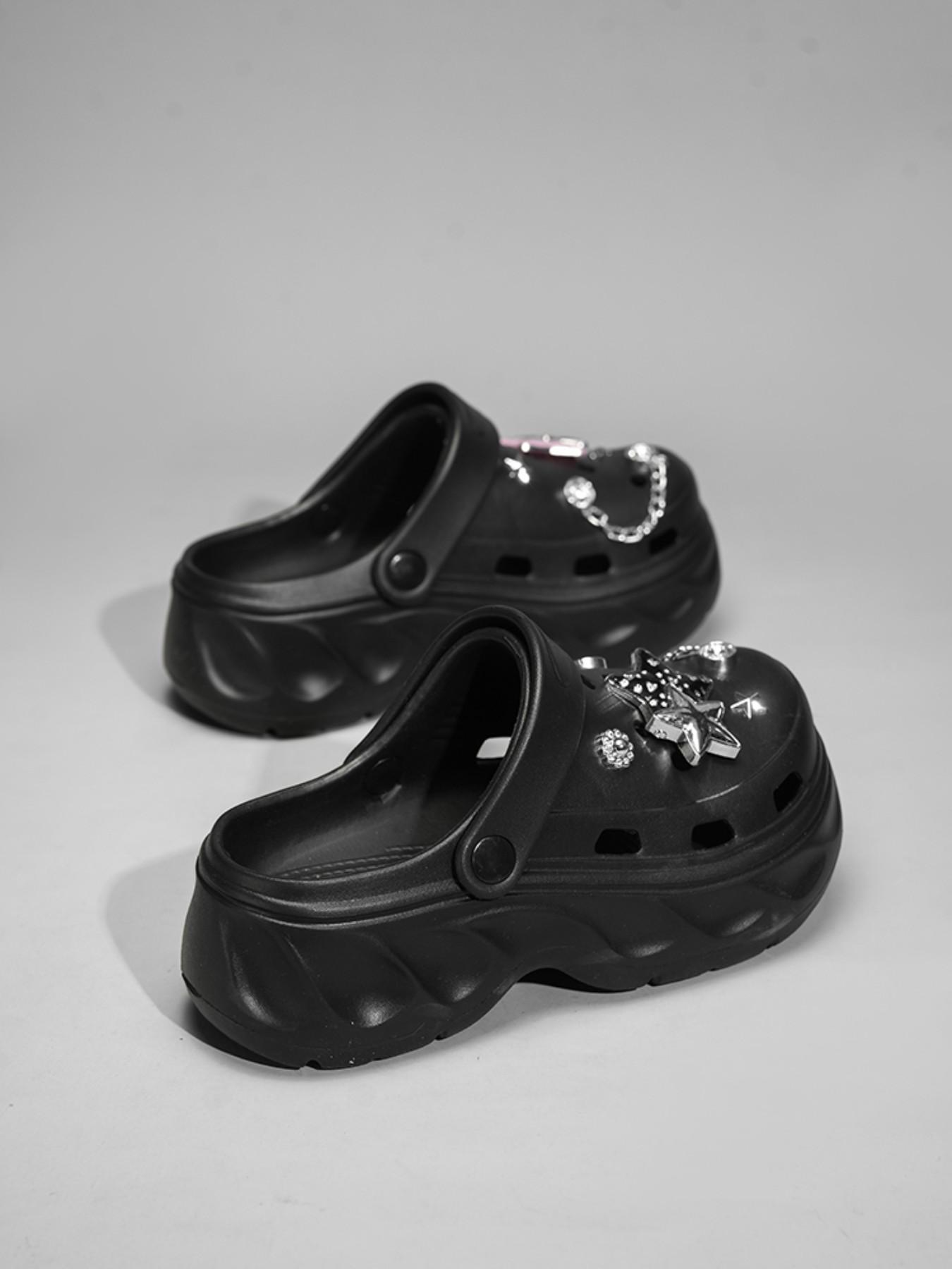 Fashion New Women's Holey Shoes, Floral Embellishment, Fun Hollow Design, Durable Thick Sole, Casual Summer Sandals, Comfortable Slip-Ons