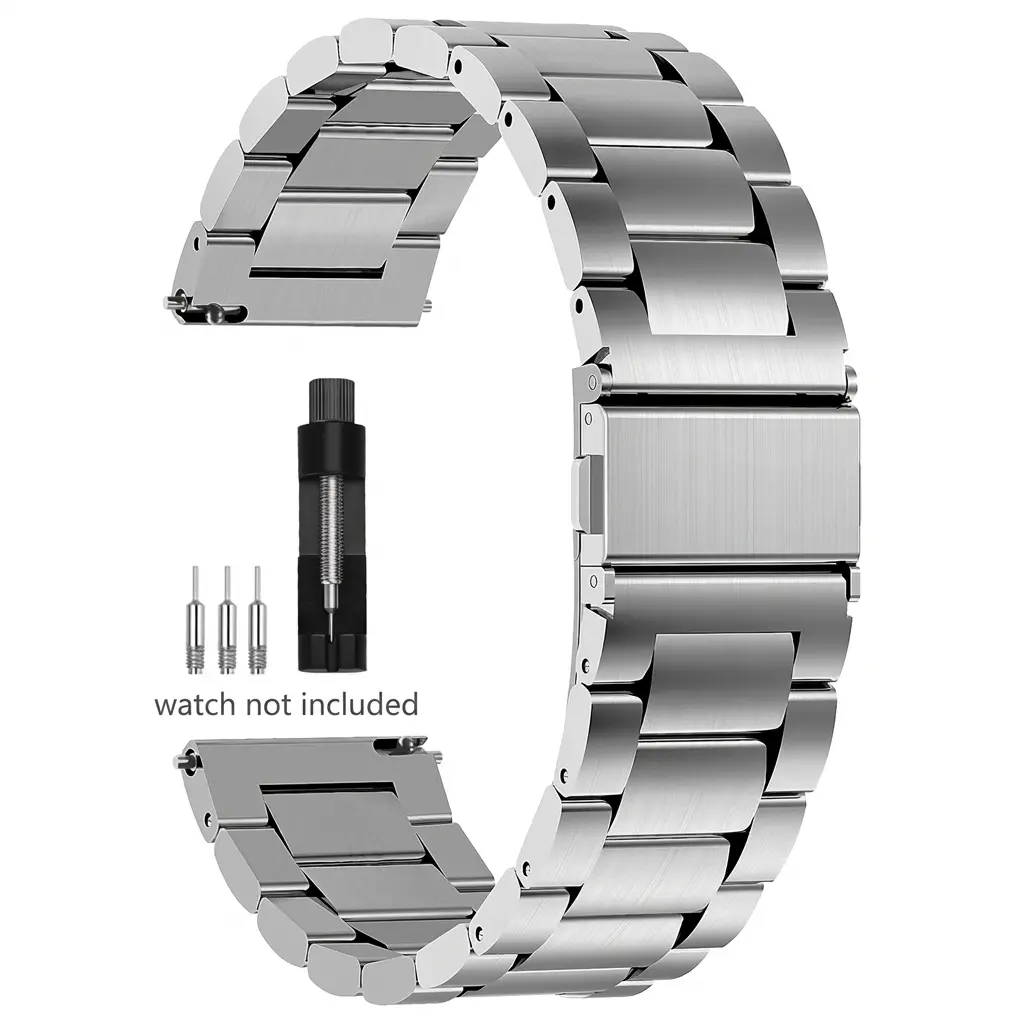 Stainless Steel Watch Band Replacement Strap Quick Release Metal Strap 20mm 22mm Unisex Silver Color Gold Rose Gold Foldover Buckle Adjustable Strap Watch Bracelet (Band Only)