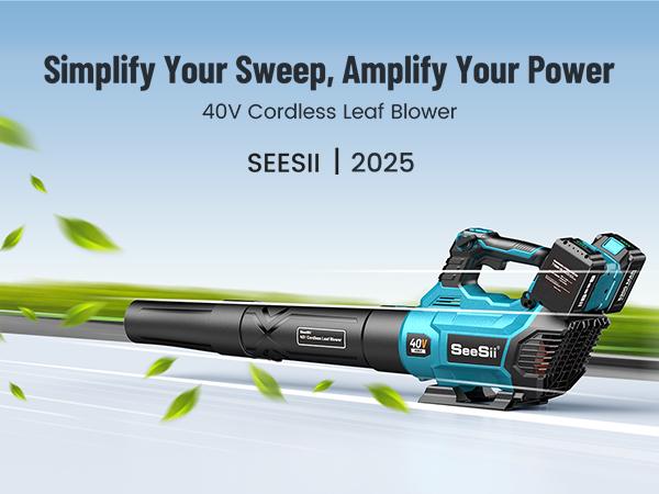 Seesii 40V Cordless Electric Leaf Blower/Snow Blower Cordless, 680CFM/210MPH Brushless Motor with 2 * 5200 mAh Batteries and 2*Chargers, Variable Speed Control & Turbo Button, Electric Blower for Lawn Care/Debris/Dust