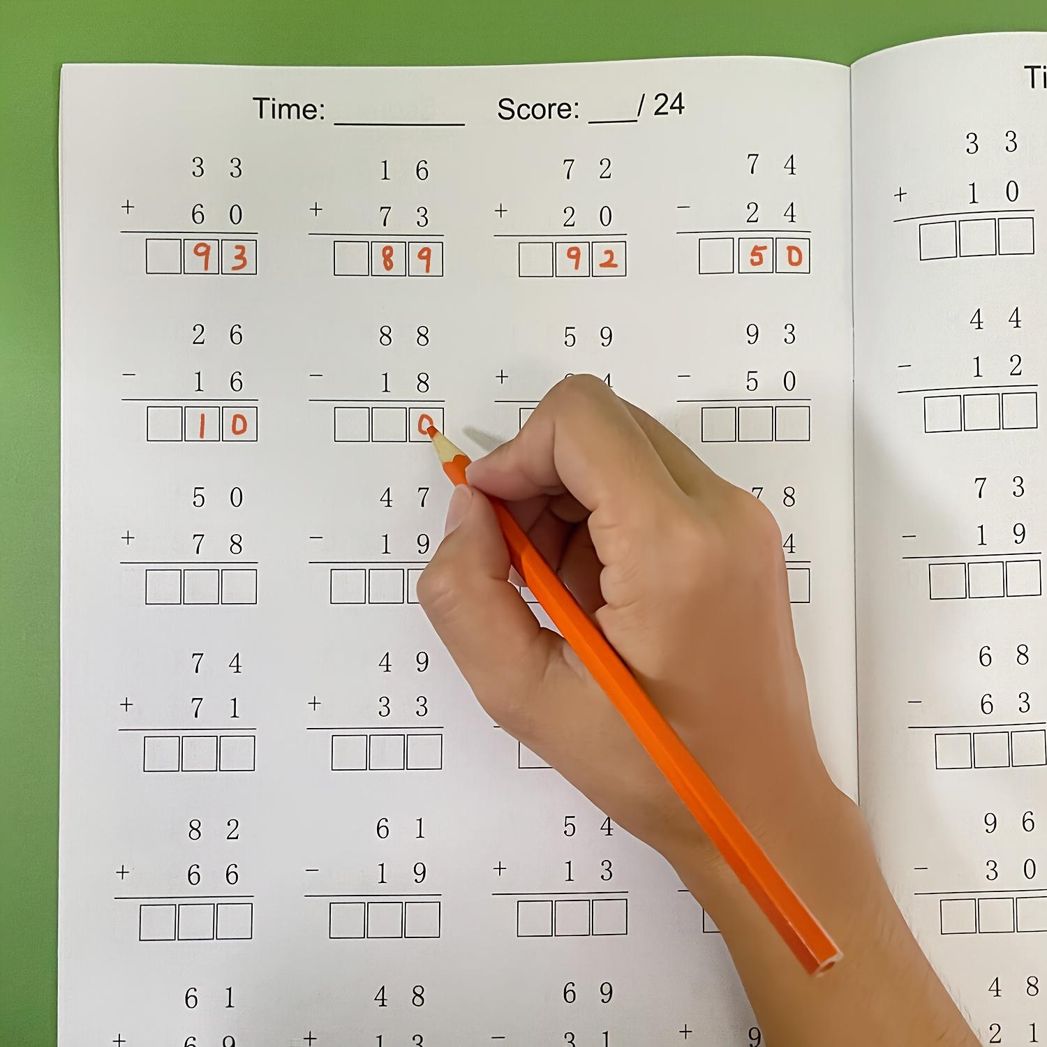 32-Page children's math workbook, multiplication, division, addition and subtraction within 1000, math learning, practice activity worksheet, School Supplies