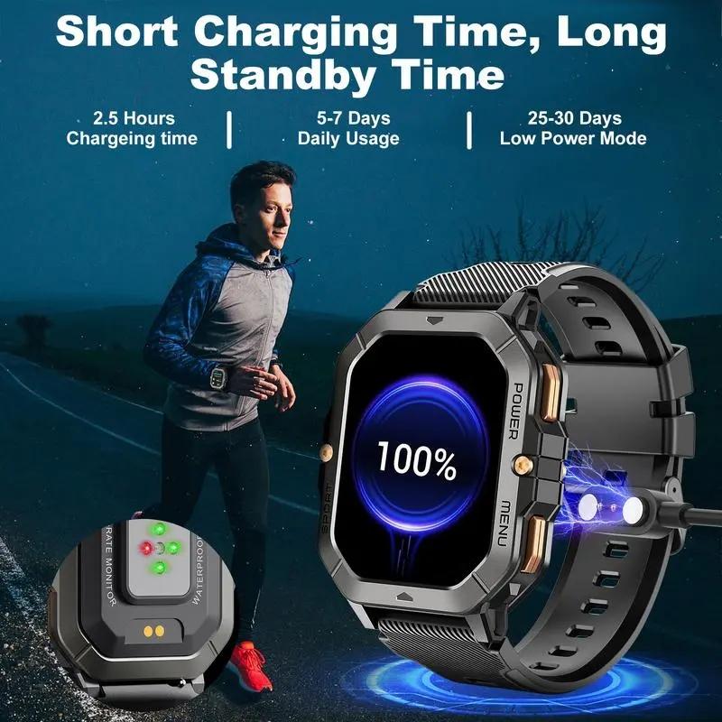 Men's Wearable Smart Watch C28: 2.02 inches, military design, supports calls, 5 ATM water resistance, can monitor heart rate/blood oxygen/sleep/step count, over 100 sports modes, compatible with Android/iOS systems