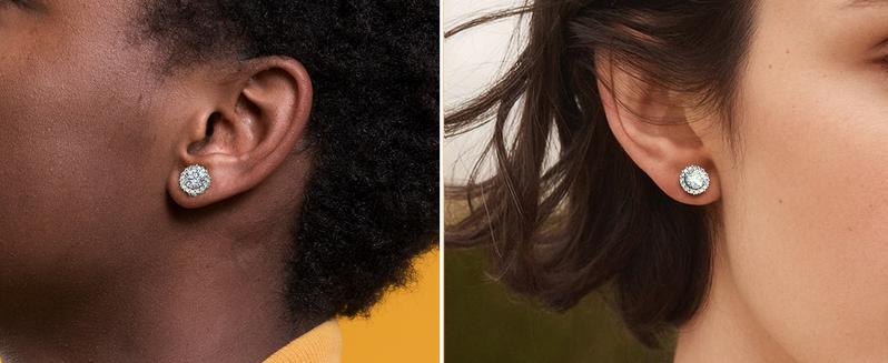 HELLOICE Moissanite Stud Earrings Halo Round Earrings Non Pierced Synthetic Moissanite Non-Piercing Jewelry Gift for Men Women