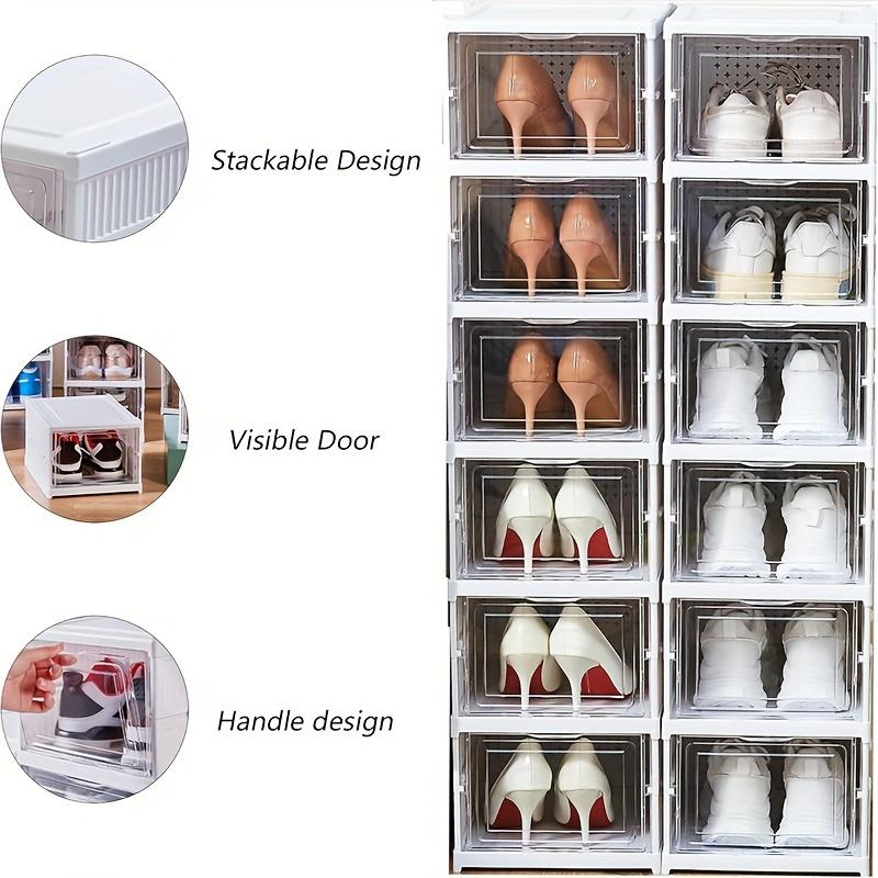 Clear Door Stackable Shoe Storage Box, 6-Tier Foldable Sturdy Shoe Rack, Space-Saving Organizer for Sneakers & Footwear