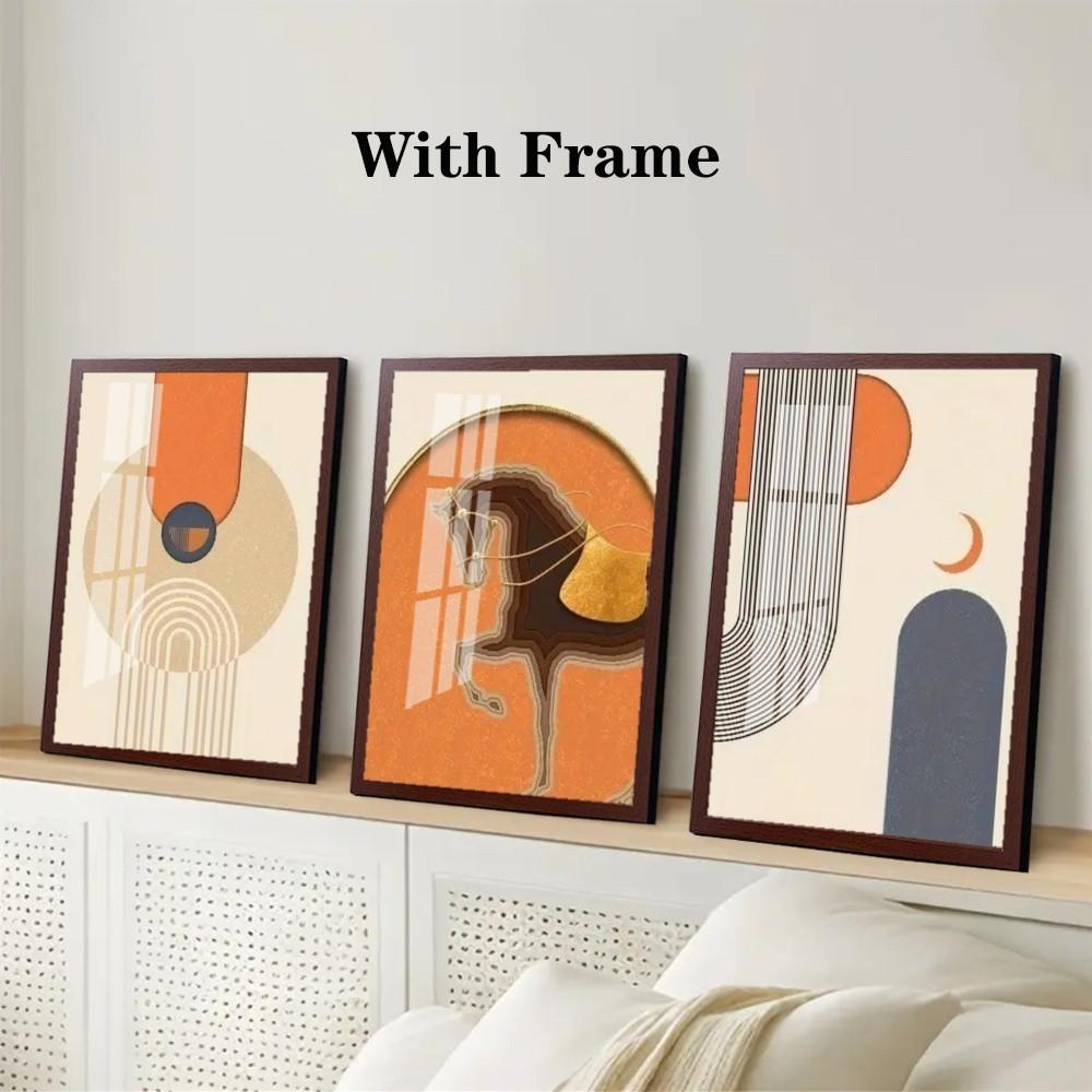 3-Piece Optional Wooden Frame Modern Bohemian Abstract Geometric Line Art Poster Waterproof Material HD Color Print High Color Accuracy Room Entrance Dining Decor