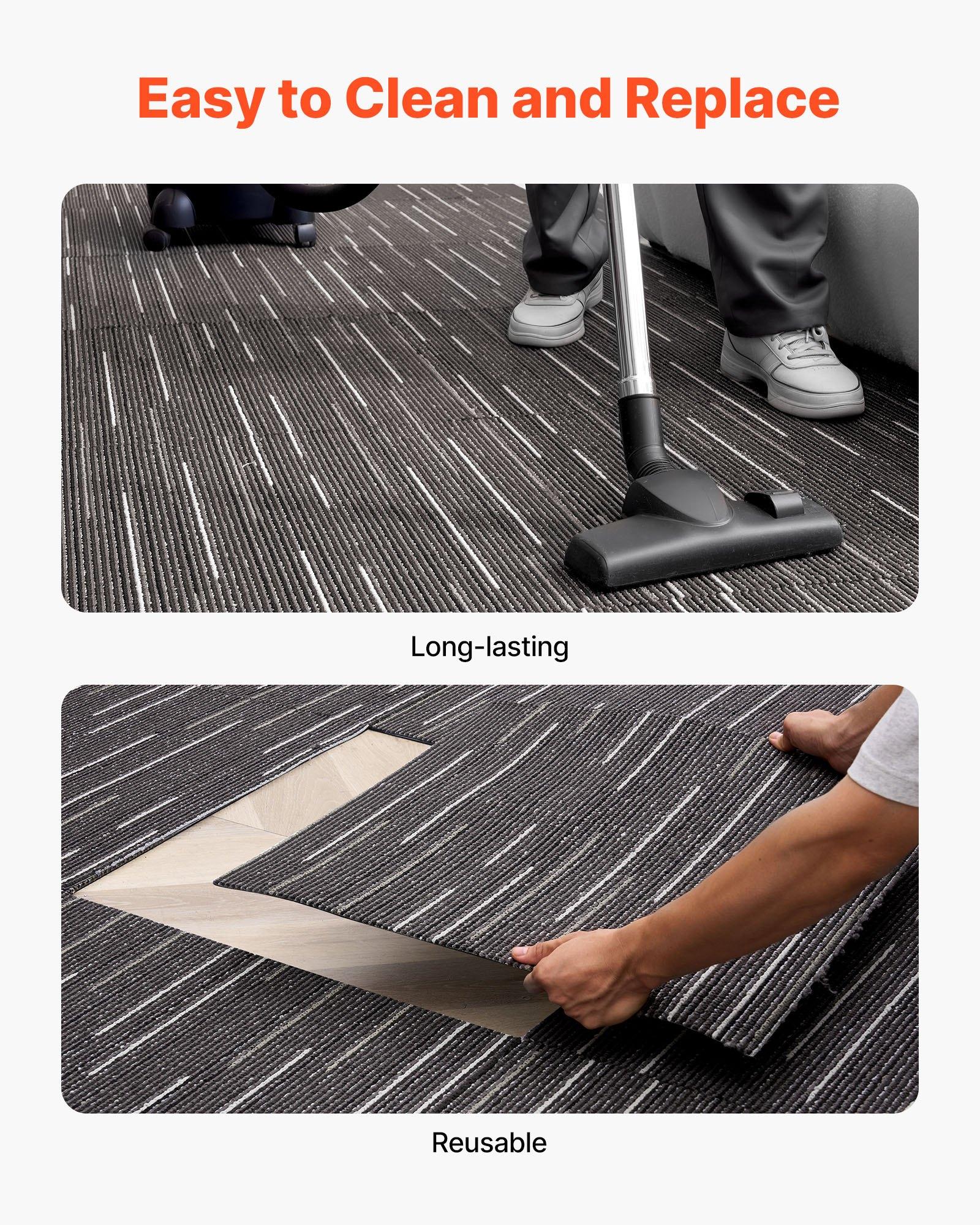 VEVOR Pet-Friendly Reusable Polypropylene Modular Carpet Tiles, 24x24 in, 24pcs Pack (96 sq.ft), Soft Padded, Seamless Installation, Portable Commercial Office Indoor Flooring, Stylish DIY Gray Squares, Modular Squares