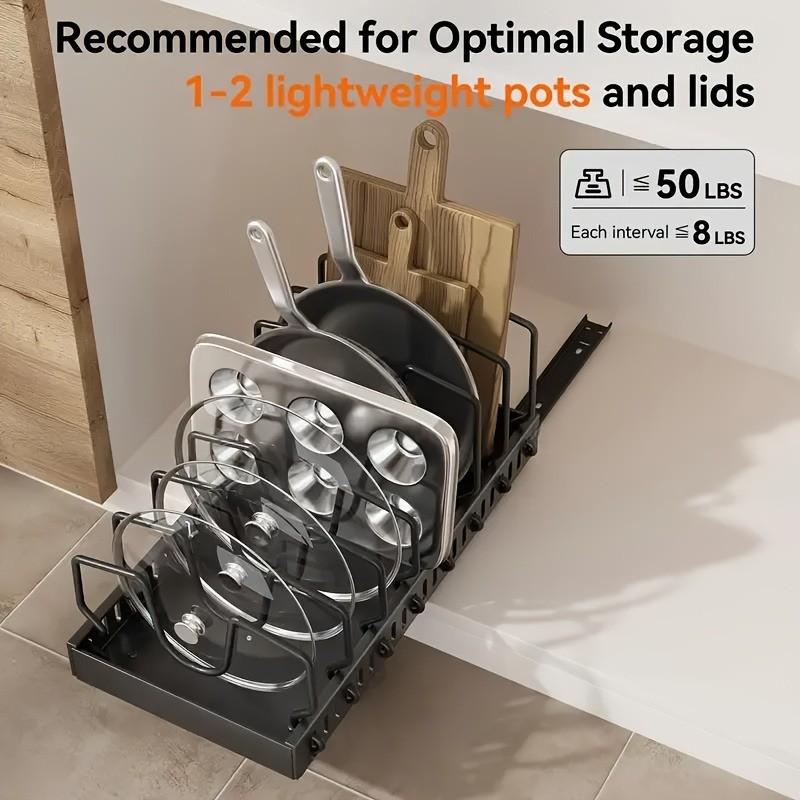 Expandable Pull-Out Pot Rack, No Tools Needed for Easy Installation, Adjustable Storage for Kitchen & Bathroom Organization, Dish Drying Organiser