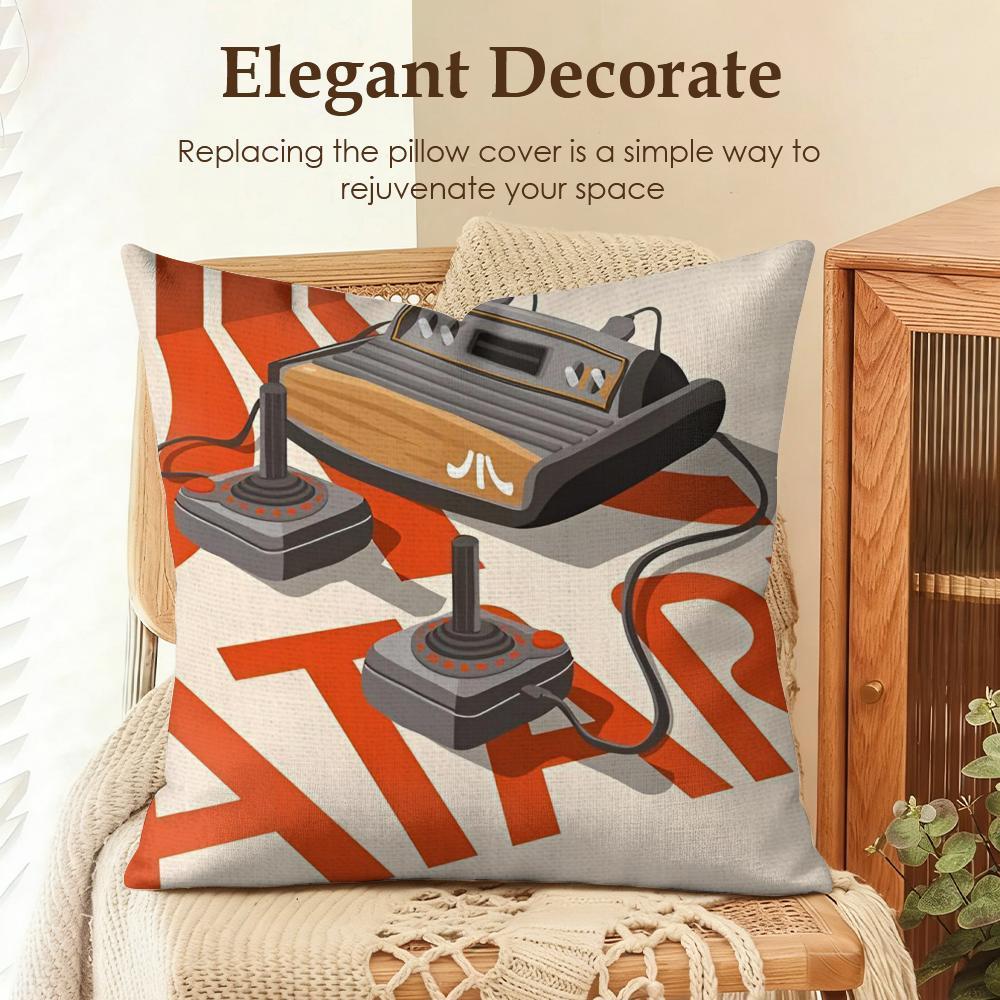 Famous Game Company A-Atari Cushion Cover Natural Linen Cushion Cover, Summer Cool Double-Sided Digital Print Pillow Case with Hidden Zipper, Soft Breathable Machine Washable Throw Pillow, Fresh Home Decor for Living Room Bedroom Sofa Couch Gift