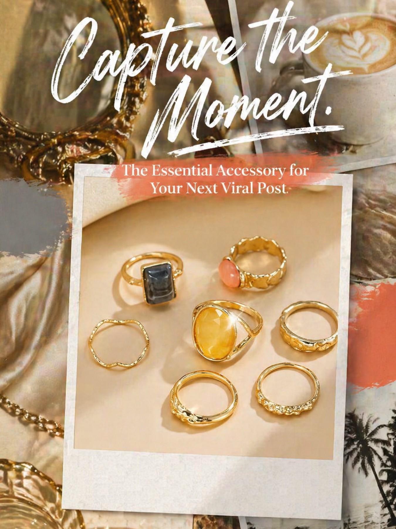 Vintage Gold Stacking Rings | Boho Chic Aesthetic Jewelry | Clean Girl Look Essentials | High-End Textured Rings for Girls