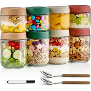 8 Pack Overnight Oats Containers with Lids, Large & Small Glass Mason Jars 16oz & 10 oz, Breakfast Oatmeal Container to Go, Salad Meal Prep Jars for Food Storage, Chia Seed Pudding Jars