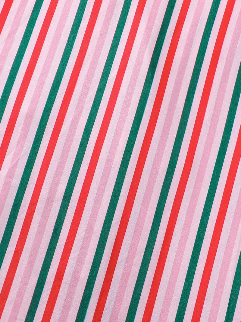 2-piece set full of pink, white, green, and red striped printed long sleeved pants, soft, comfortable, skin friendly, smooth top, small pocket, button closure, elastic waistband, suitable for all seasons home, casual wear, pajamas, Loungewear