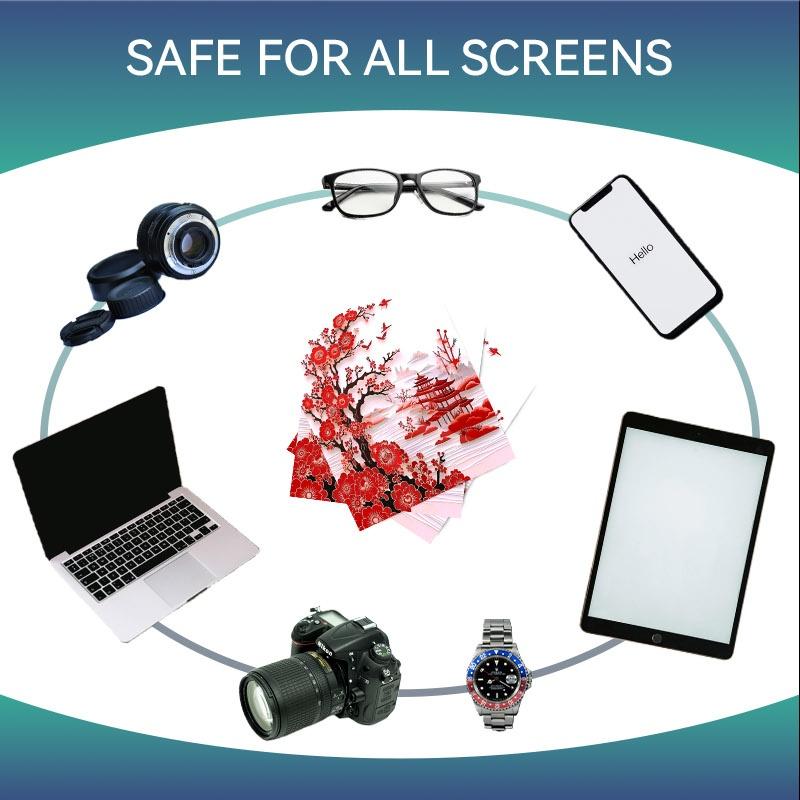 1/3/6/14pcs Red Plum & Pavilion Style Cleaning Cloth, Multiple Specifications Available, Single - Sided, Ideal for Camera Lenses, Eyeglasses, Home & Daily Use, Gentle & Effective Cleaning, Traditional Art - Inspired Design