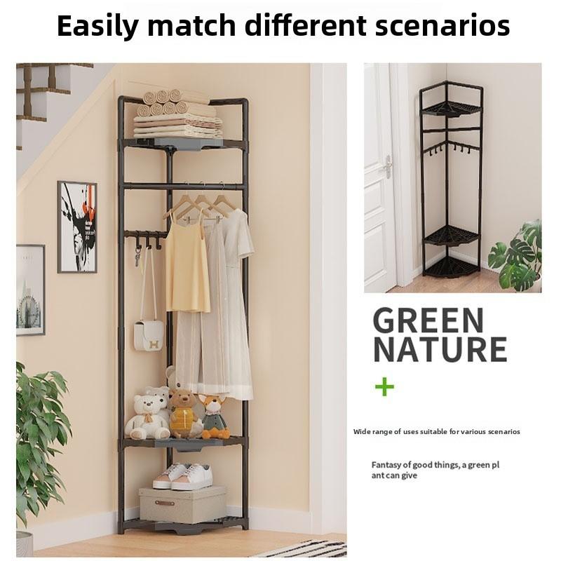 Multifunctional Corner Clothes Rack, Frame Storage Rack, Metal Material, Stainless Steel Finish, Space Saving, Ideal for Bedroom Office Retail, Portable Plastic Accessories