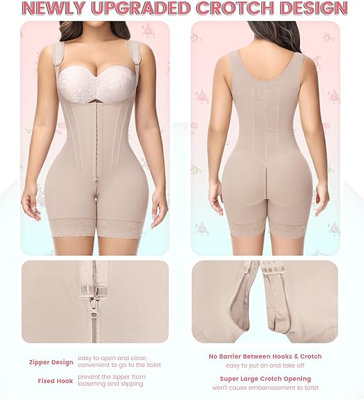 M MYODRESS Tummy Control Shapewear Zipper Crotch Shaping Bodysuit High-Back Corset  Faja Garment For Women