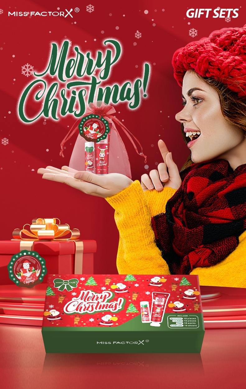 Christmas Gift Set, Beautiful Gift Box, Hand Cream & Lip Balm Kit with Santa Card & Bag, Party Favors, Women's Christmas Present, 10 Sets Per Box