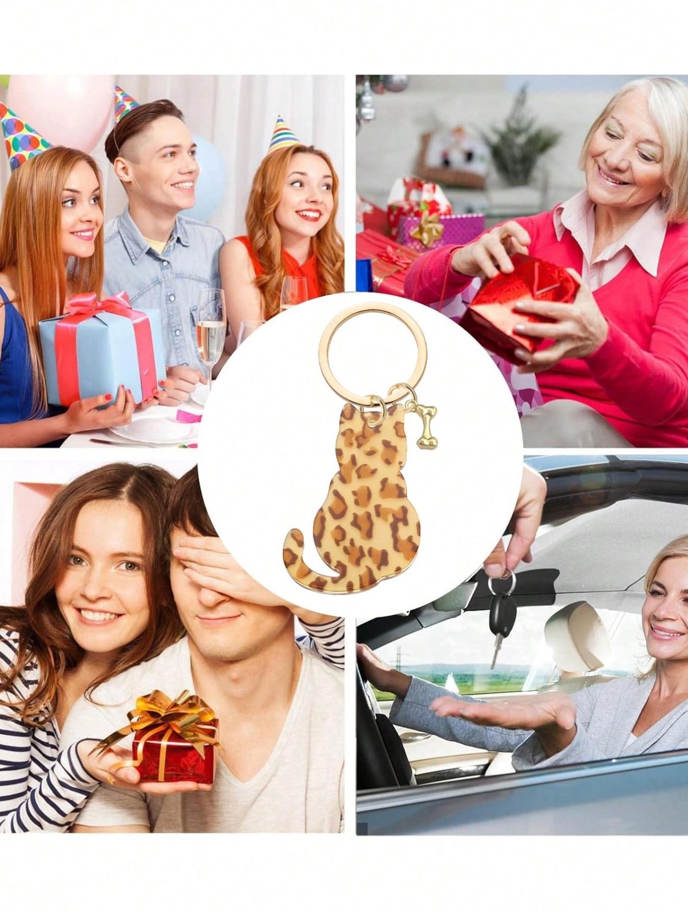 Double-sided acrylic leopard print cat and dog bone keychain, a fashionable, classic, and cool animal-themed bag accessory and DIY jewelry component. Can be attached to backpacks, handbags, car keys, house keys, and phone accessories. Versatile Attachment