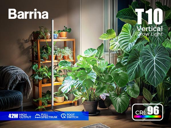 Barrina T10 Standing Grow Light 4FT, 42W, 5000K, Full Spectrum, Vertical LED Plant Light, Wide Coverage, with On/Off Switch and Tripod Floor Stand