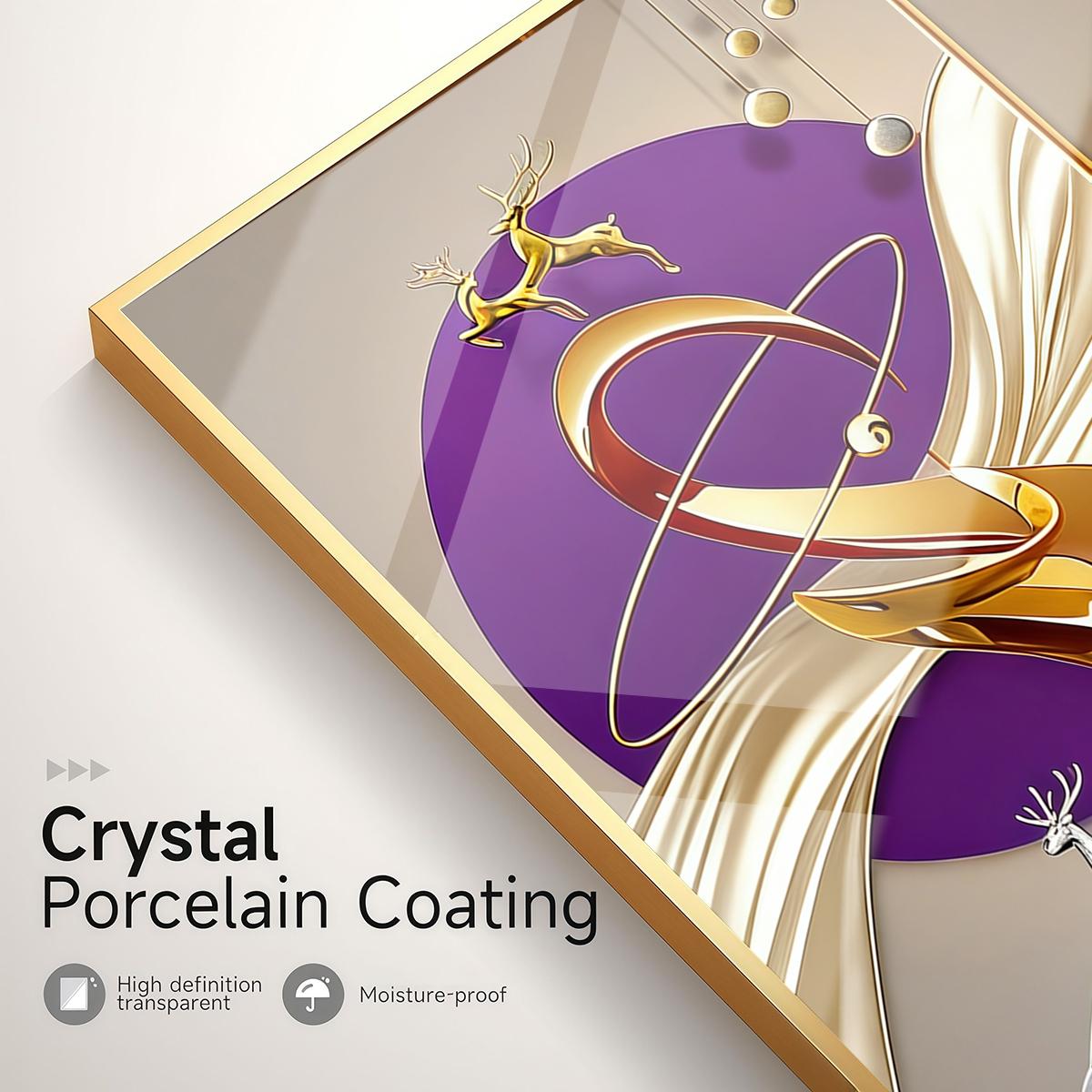 3 Counts Aluminum Alloy Framed Painting, Abstract Golden And Red Geometric Shapes With Deer Pictures, Home Decoration For Living Room, Bedroom, Office, Restaurant, Hallway Wall Decor, Odorless Print Artwork, Luxury Perfect Gift For Friends And Family