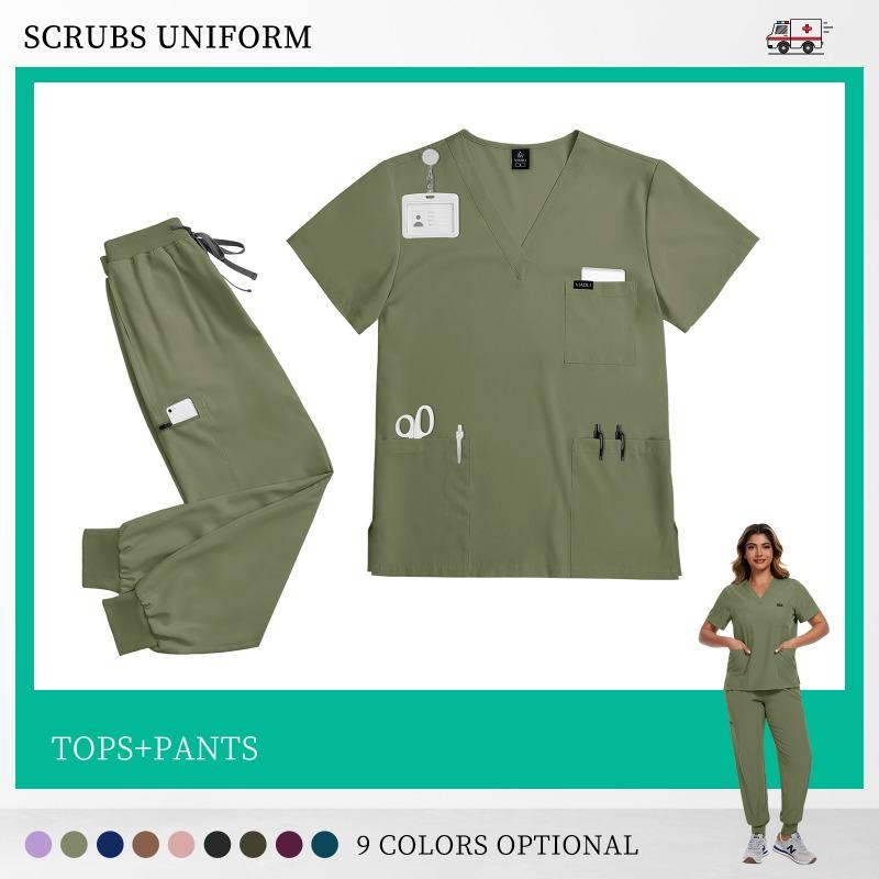 Comfortable Leisure Care Center Work Clothes Wholesale Price Clinical Uniform Woman Hospital Doctor Work Wear Nurse Clothing Short Sleeved Top Jogging Pants Set