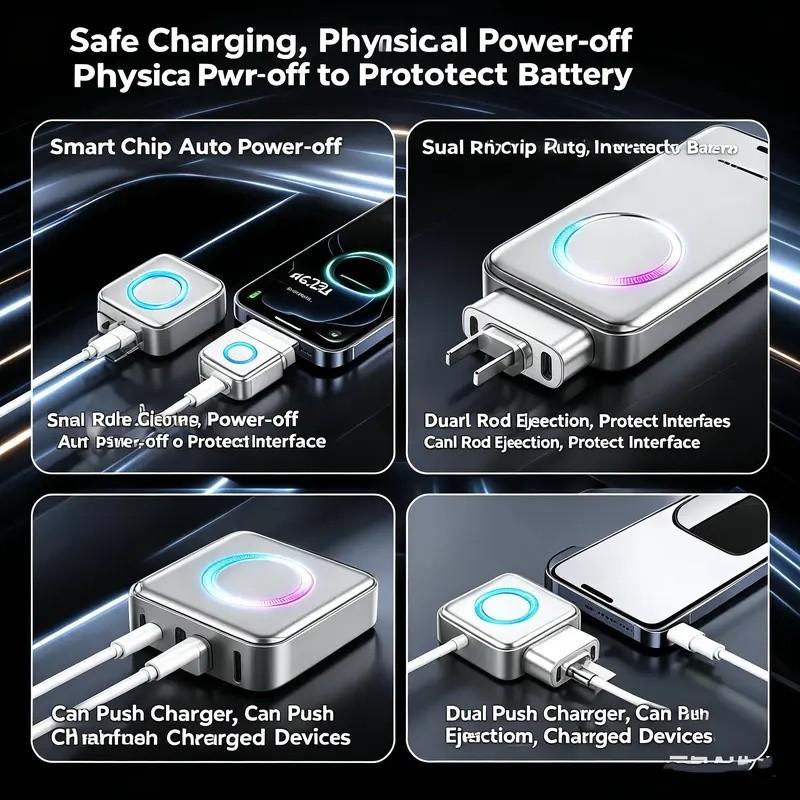 Intelligent automatic stop charging adapter, 140W USB-C PD Fast Charger automatic disconnection charger, equipped with a charging completion pop-out device, intelligent power-off protector, safe overnight charging, compatible with various Type-C devices