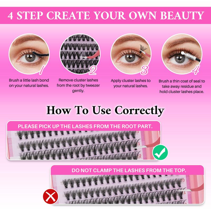 1920 PCS or 640 PCS D-Curl Lash Clusters Kit, DIY Eyelashes Kit, 8 Natural and Colorful Styles Lash Book with Bond and Seal, Brush Applicator, Headband and Wristband, Easy DIY Extensions for Daily Makeup