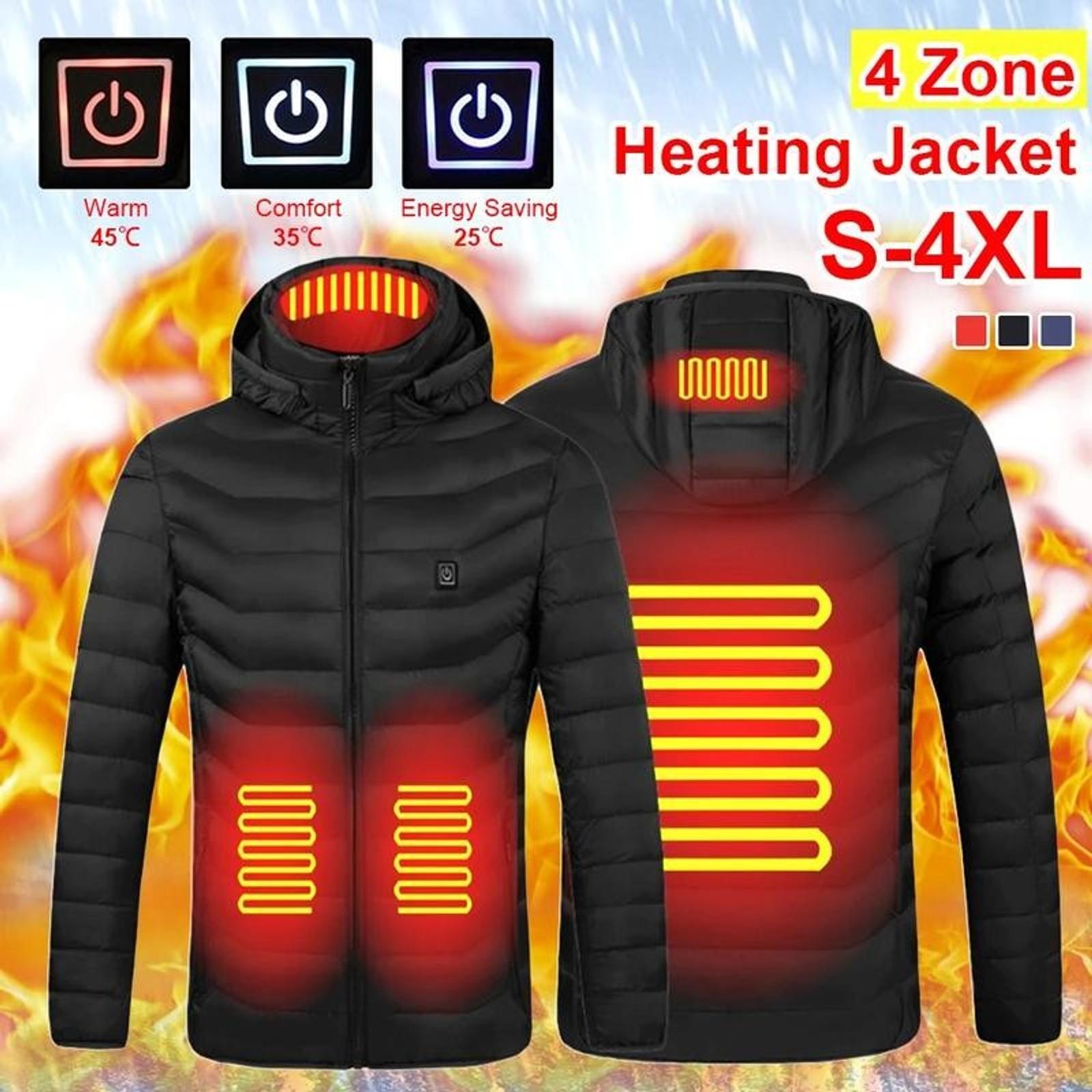 Men's 4-Zone USB Heated Winter Jacket Electric Warming Outdoor Thermal Coat