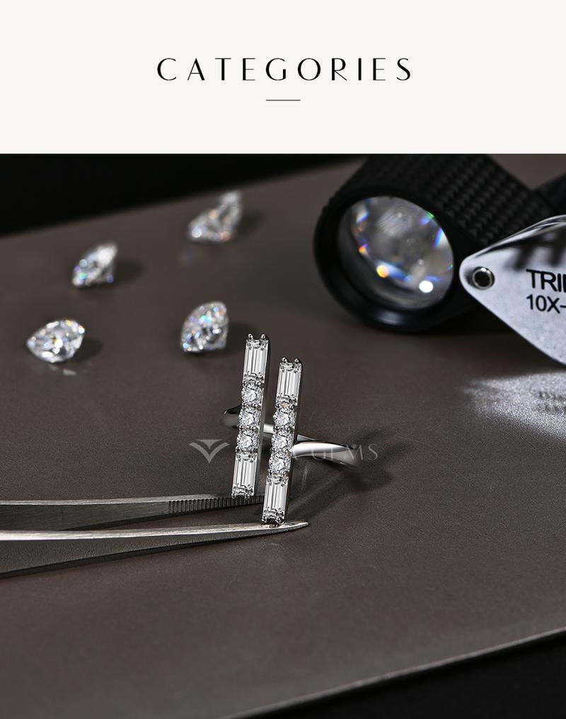 Parallel Bar Baguette Shape Synthetic Moissanite Ring D Color VVS1 for Men And Women Band Special Gift R143