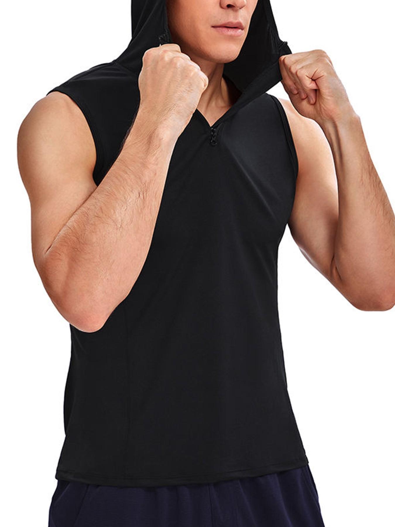 Men's Sports Fabric Tank Top, Loose Fit Stand Collar Hat Design, Quick-Dry Breathable, Hidden Storage Pocket, Professional Sportswear