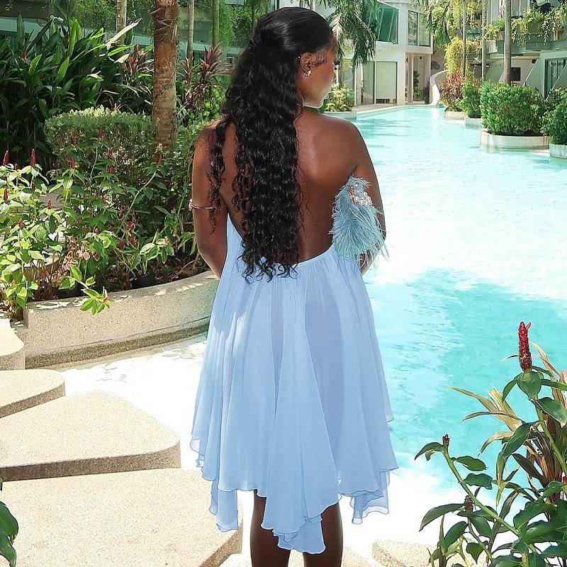 Dreamy Sleeveless Halter Mini Dress with Multiple Layers Solid Color Loose A Line Dress for Women's 2025 Fall New Arrival Casual Elegant Outfit Parties & Dates, Feminine & Trendy Gown Dresses SpringStatements