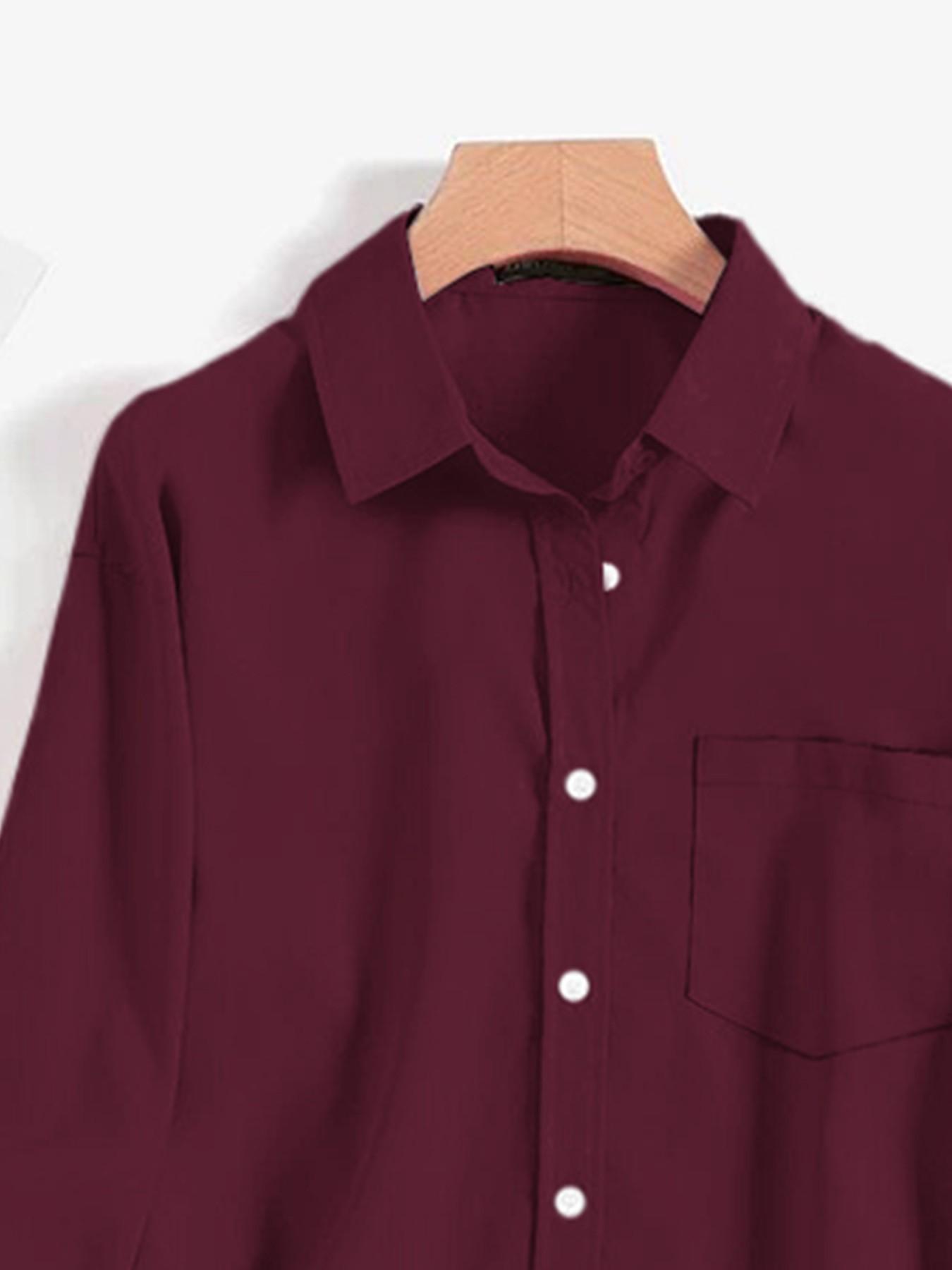 Women's Fashion Simple Solid Color Button Long Sleeve Shirt, Casual Stylish Blouse for Daily Wear, Comfortable and Versatile Clothing