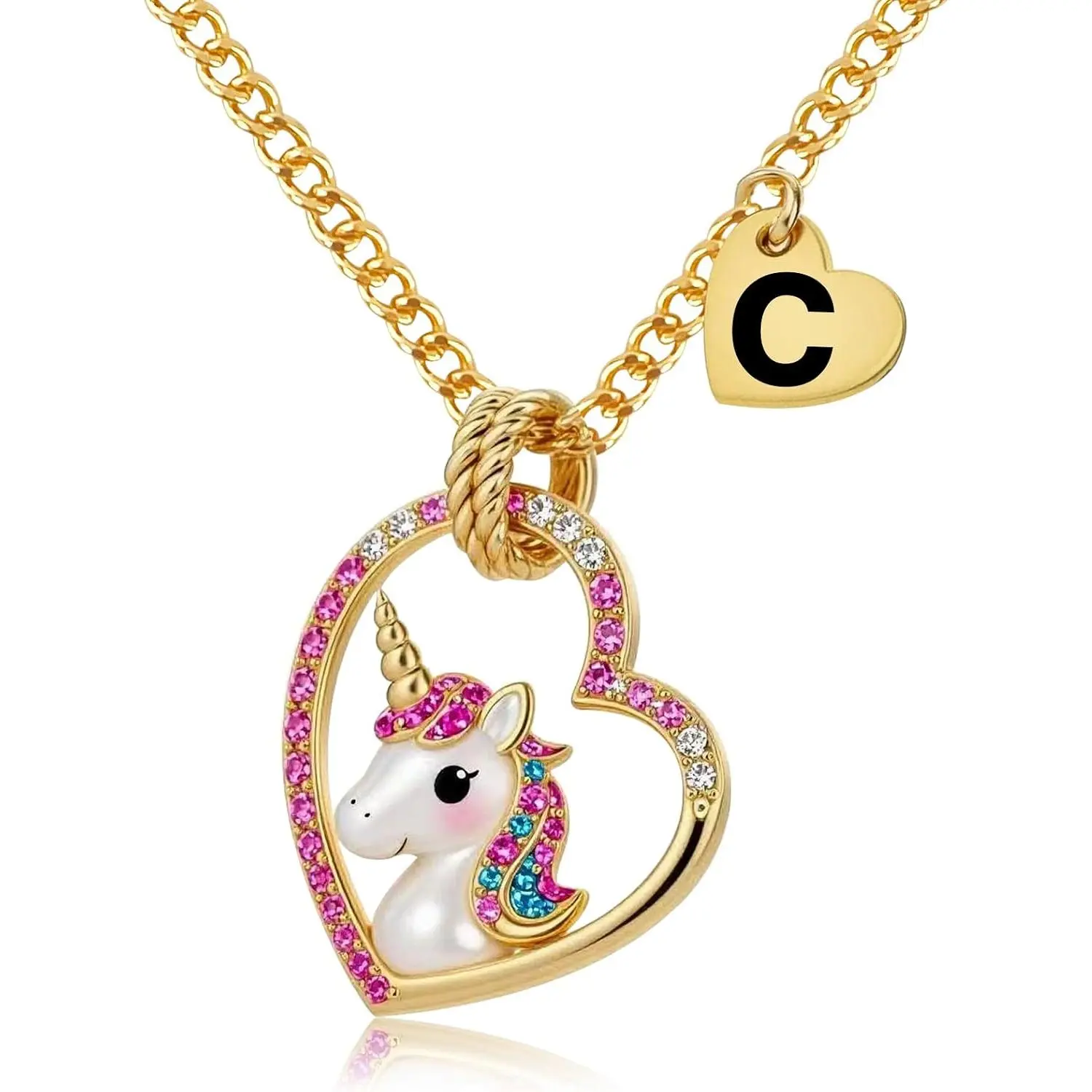 Cute Initial Necklaces for Girls - Colorful CZ Heart Pendant Necklace for Teen Preteen, Personalized Little Girls  Gifts for