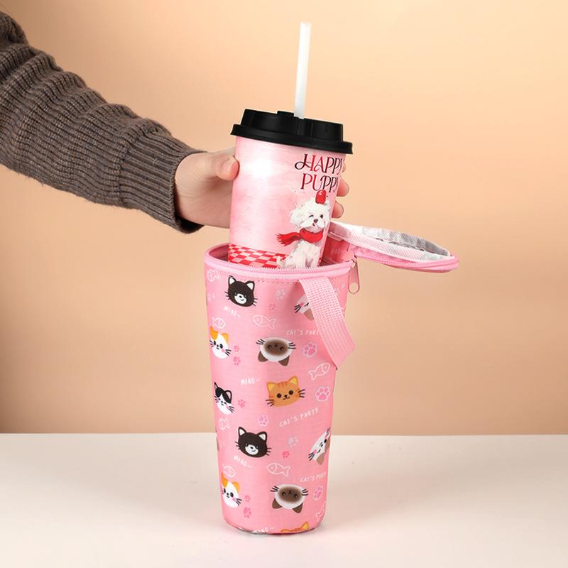 Cute Cartoon Handheld Water Cup Insulation Bag, Milk Tea Cup Insulation Sleeve, Water Cup Dustproof Storage Pouch, Portable Drinkware Organizer