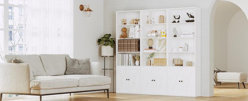 IRONCK Industrial Bookshelves and Bookcases with Doors Floor Standing Six Shelf Display Storage Shelves 70 in Tall Bookcase for Home Office, Living Room