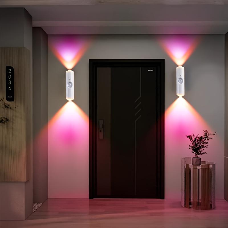 1pc Battery Operated Wall Sconce, Motion Sensor Light Indoor, USB Rechargeable Wall Sconces 7 Colors Wall Lamp for Living Room Hallway Bedroom, Bathroom