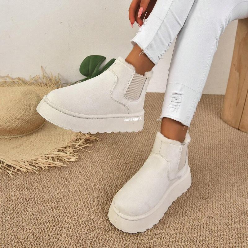 Women's Platform Cute Ankle Boots Warm Fluffy Fuzzy Lining  Slip On Water Resistant Winter Snow Boot Shoes for Ladies Gift