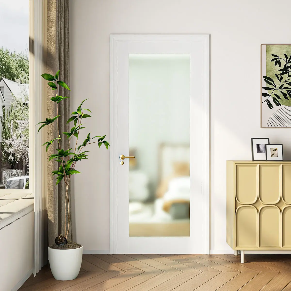 French Interior Door, Tempered Frosted Glass Slab Door for Pantry Doors, French Doors, Pocket Doors, Solid Core prehung Interior Door w/o Hardware Kit & Frame