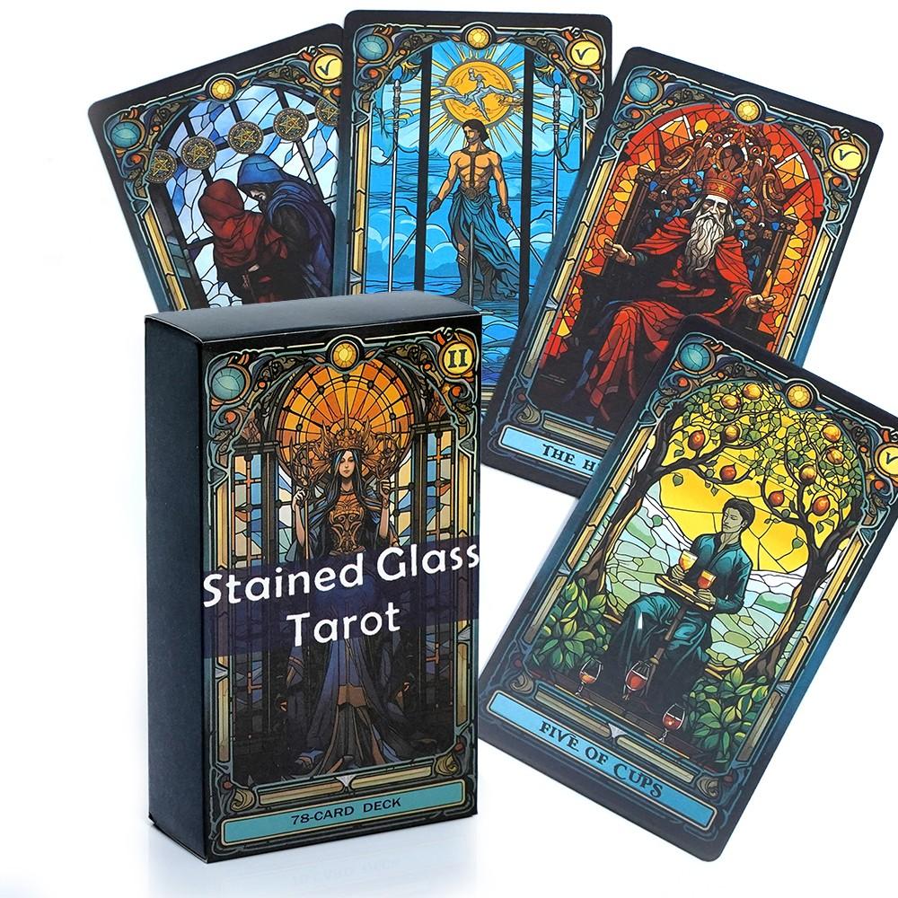 Tarot Cards Deck, Card Set, 78pcs Stained Glass Tarot Cards, Entertainment Game for Family Gatherings, Family Fun, Divination Board, Classic Future Telling, Party Game