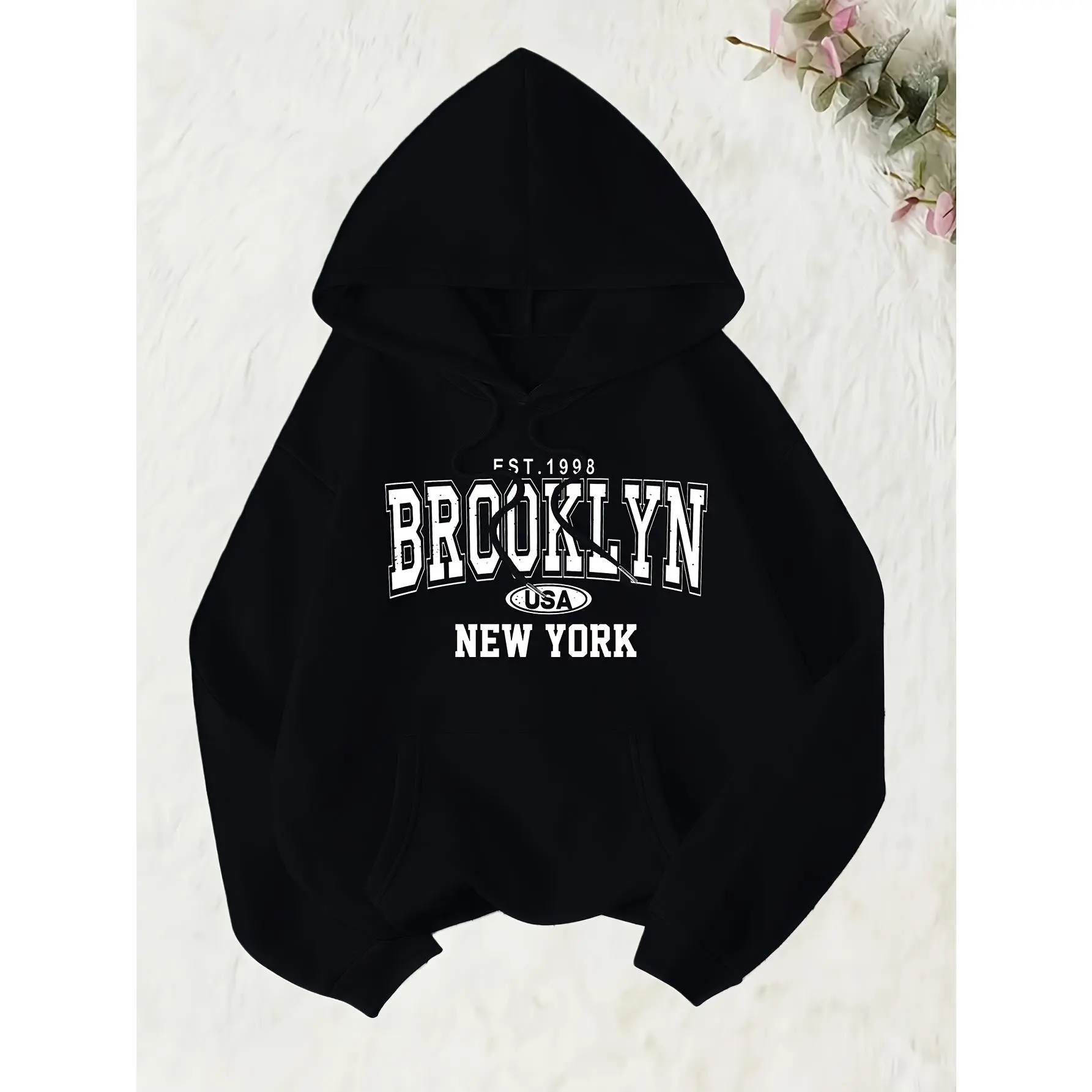 Women's Brooklyn Print Hoodie, autumn and winter style. Suitable for casual and college-style outfits. Machine washable