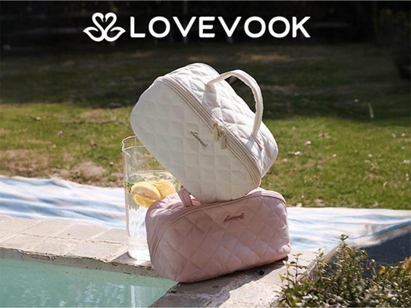 LOVEVOOK Travel Makeup Bag for Women,180° Lay-Flat Puffer Quilted Cosmetic Organizer,Portable Waterproof Toiletry Bag for Woman,Slanted Opening Make Up Bag for Everyday Use,TikTokShopStockUp