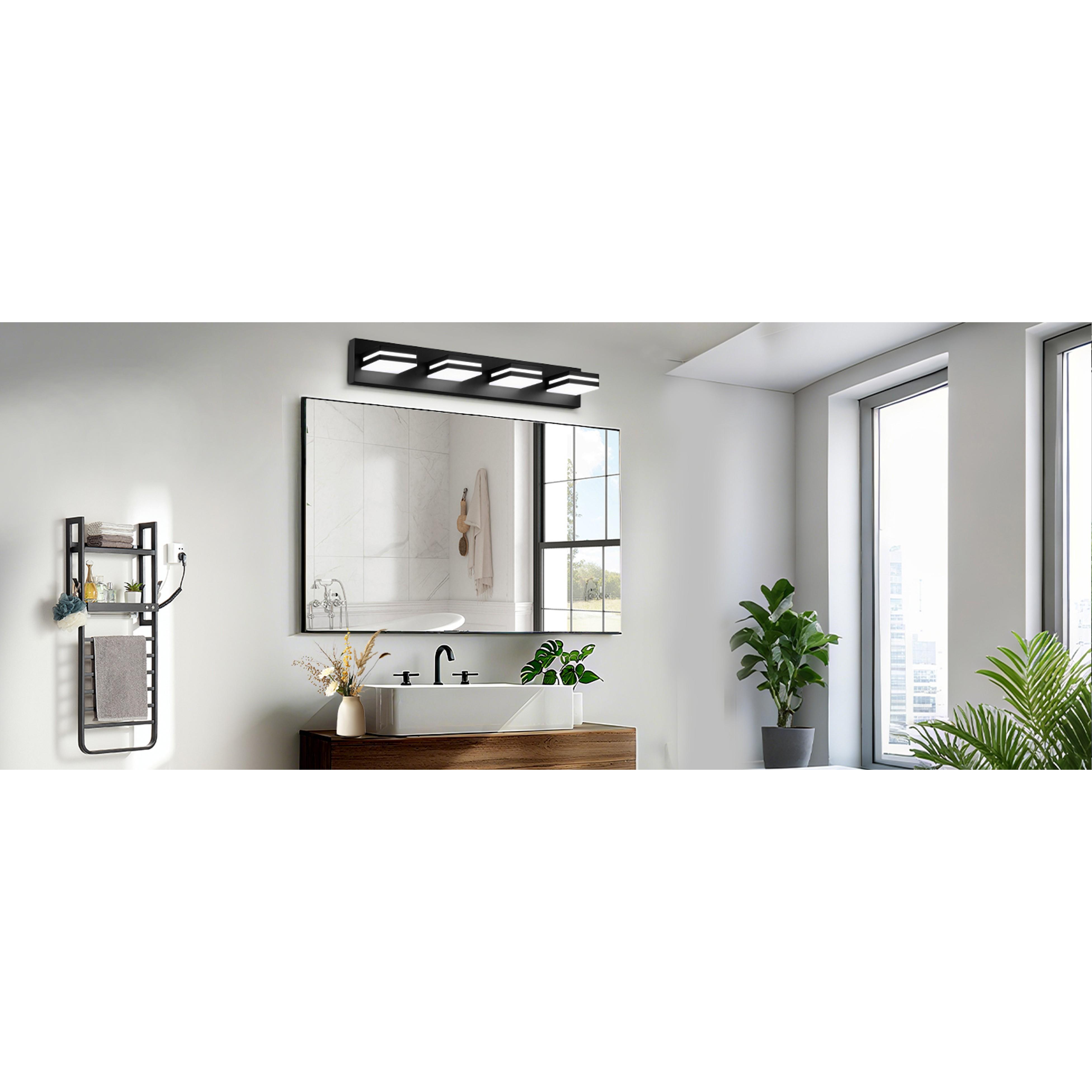 LED Modern Bathroom Lights Fixtures(4-Light,Dimmable,360°Rotate),Matte Black Acrylic Wall Lighting,Vanity Lights for Bathroom Over Mirror - 6000k 24In (No Assembly Required) LED Modern Bathroom Lights Fixtures(4-Light,Dimmable,360°Rotate),Matte Black Acrylic Wall Lighting,Vanity Lights for Bathroom Over Mirror - 6000k 24In (No Assembly Required)
