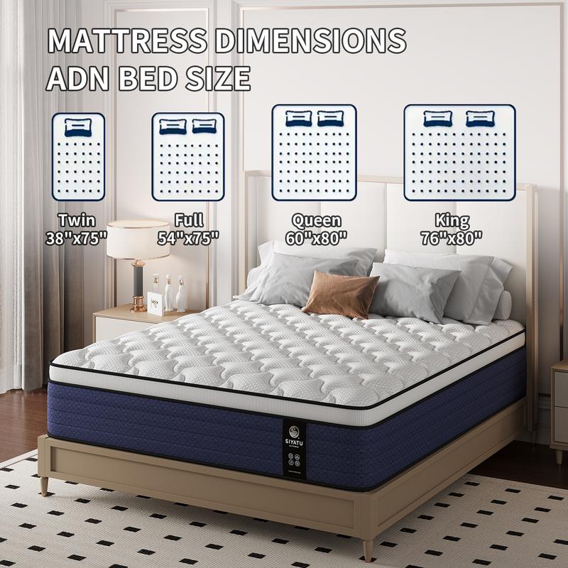 LODEIJA 8/12/14 Inch Twin Full Queen King Mattress Memory Foam & Spring Individual Pocket Springbed Motion Solution Fiberglass Free