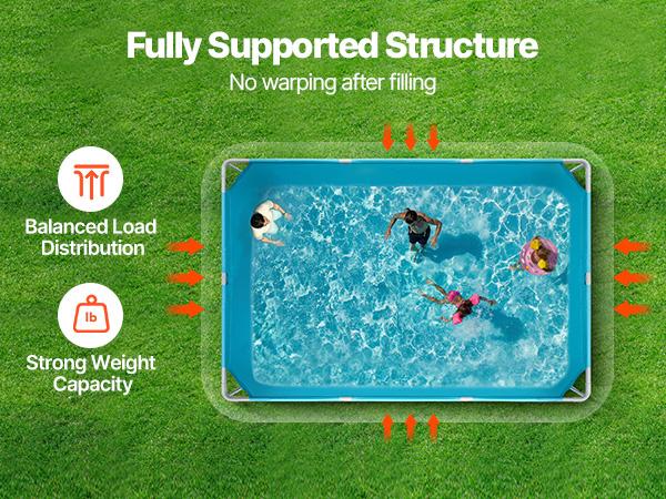 VEVOR Frame Above Ground Swimming Pool, 118x 78x 30 in Rectangular Steel Metal Frame, Large Rectangle Outdoor Backyard Family Pool, Easy to Assemble Rust-Resistant, 1046 Gallon Water Capacity, Blue