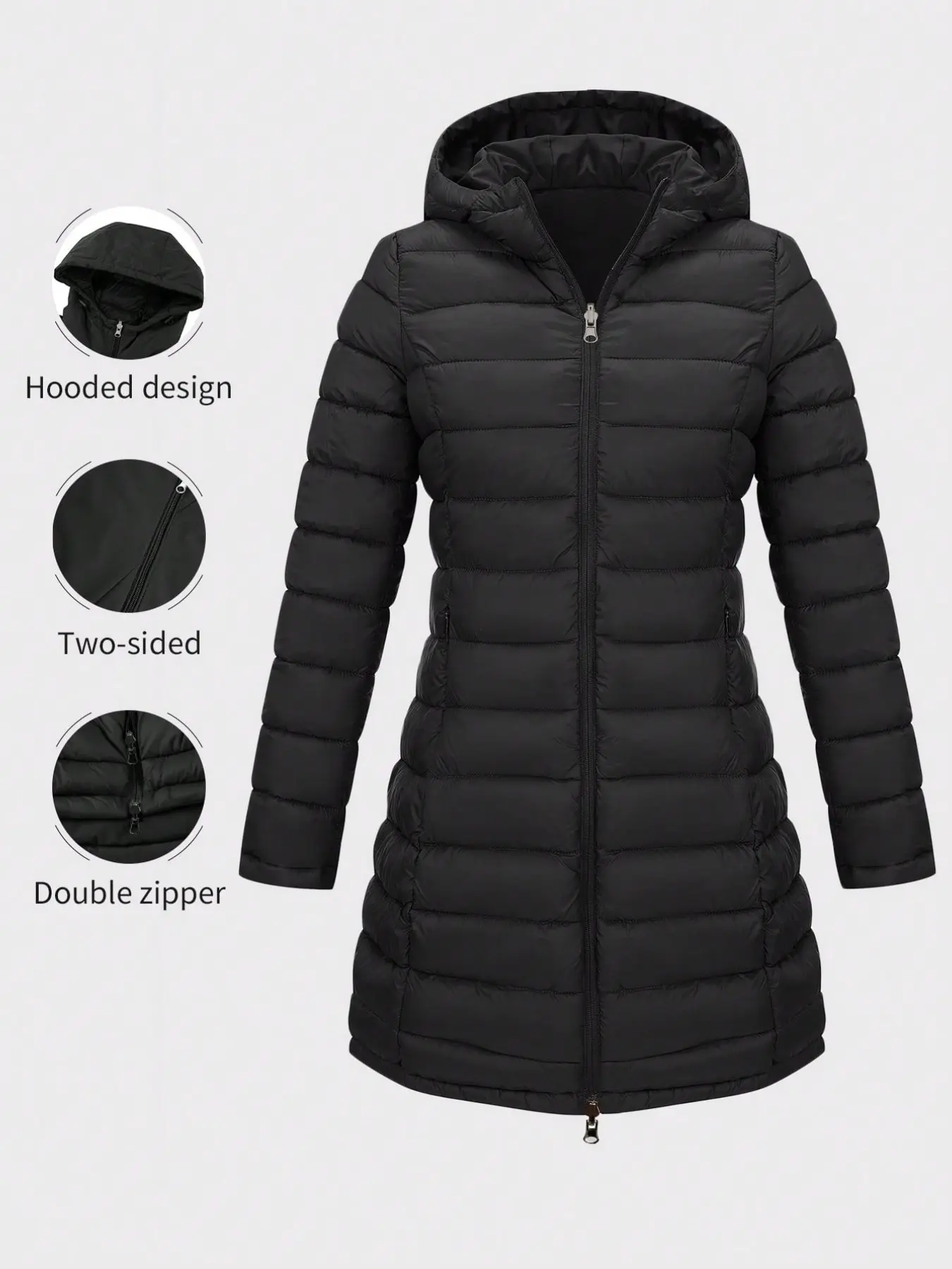 Giolshon Women's Plus Size Basic Hooded Jacket, Fall & Winter Reversible Warm Cotton Coat, Casual Commute Quilted Lightweight Jacket