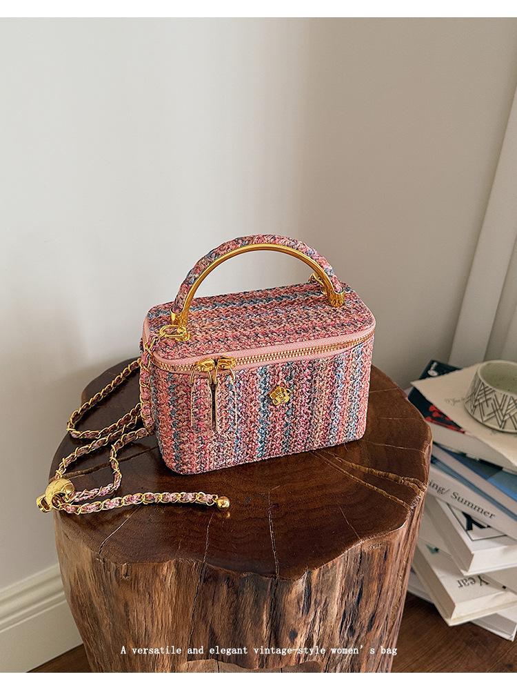 Korean Style Tweed Box Crossbody Bag | Elegant Light Luxury Shoulder Purse | Versatile Chic Handbag for Women