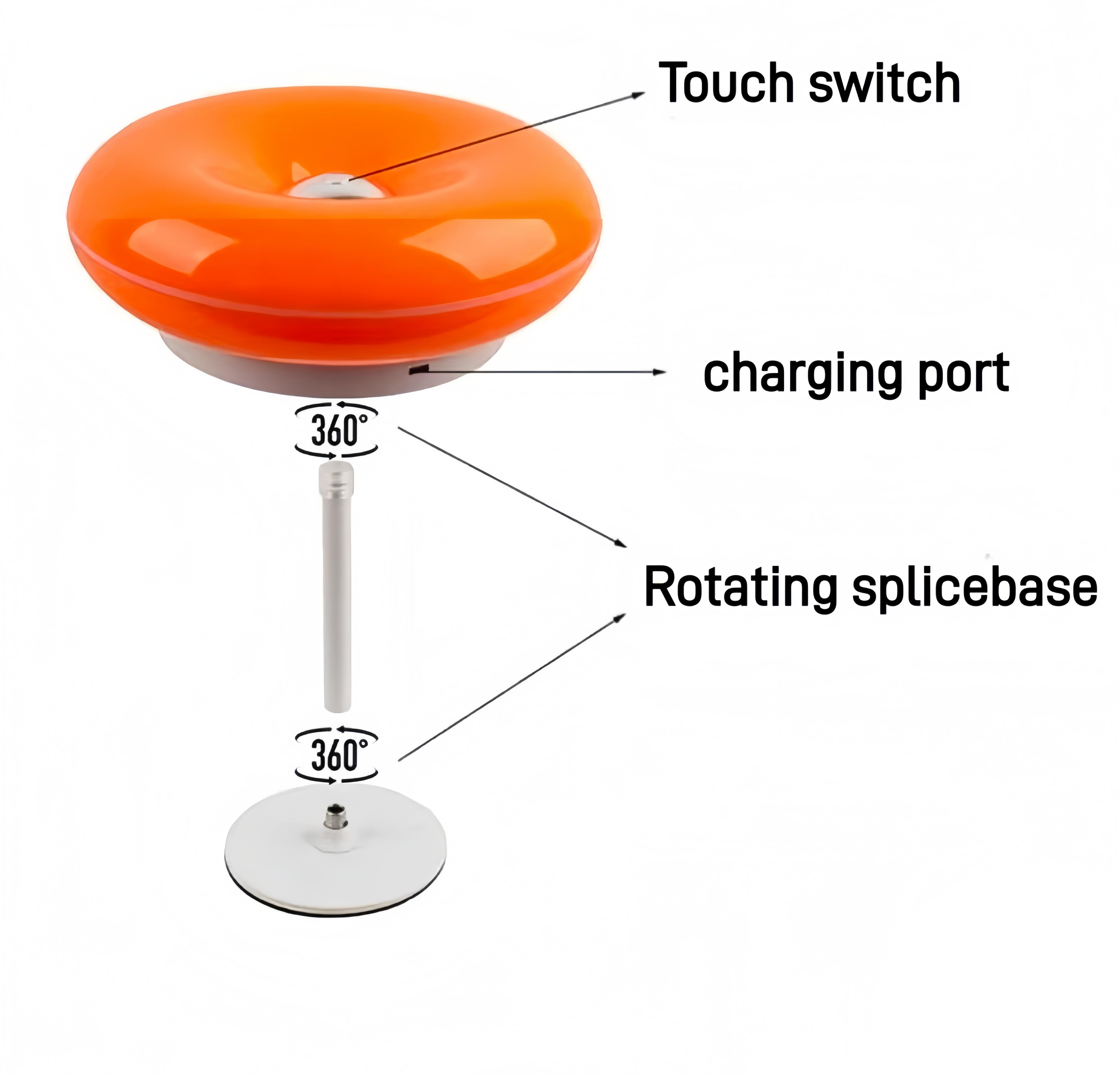 Modern High-Leg Donut Table Lamp, LED Bedside Desk Light, USB Rechargeable Touch Switch, Three-Tone Dimmable Ambient Light, Durable Plastic Shade