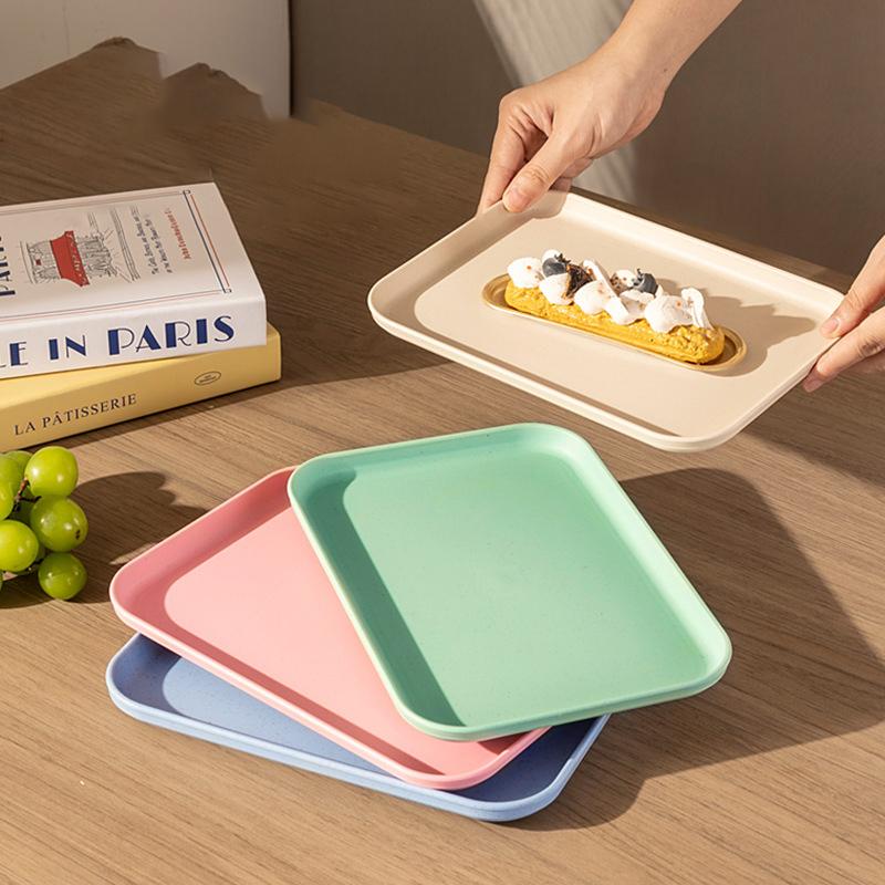 1 Piece Plastic Solid Color Tray, Household Rectangular Serving Table Storage Plate For Tea Cup, Water Cup, Breakfast, Dessert