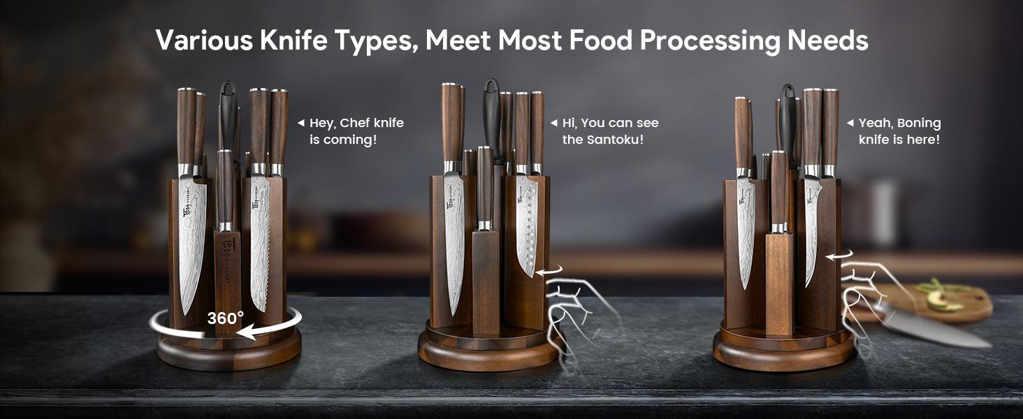【TikTokShopSpringGlowUp】 SYOKAMI [UPDATE] Kitchen Knife Set with Magnetic Block and Sharpener 14 Piece Knife Set 360° Rotatable Holder Ultra Sharp High Carbon Stainless Steel Knives Sets with Steak Knives, Anti-slip Ergonomical Handle, Mother's Day Gift
