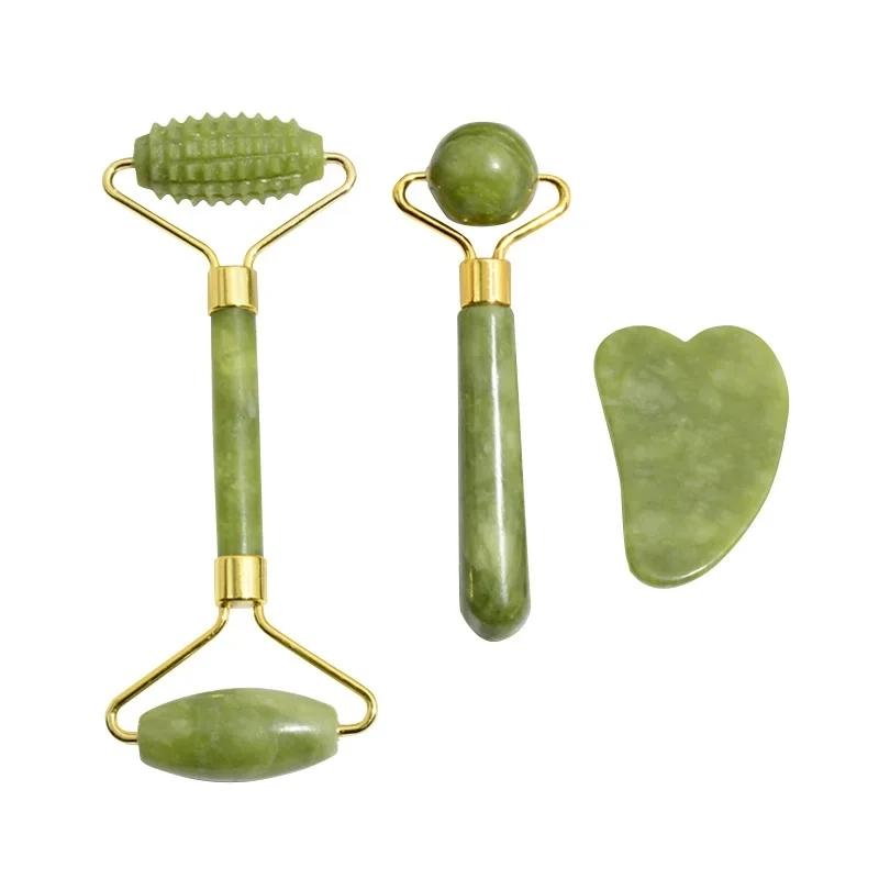 Natural Jade Roller Massager Beauty Tool Self Care Tools Skin Care Tools Facial Care Tools for Face Body Back Foot Massage Roller Facial Liftting Anti-wrinkle Double-end Gua Sha Jade Stone